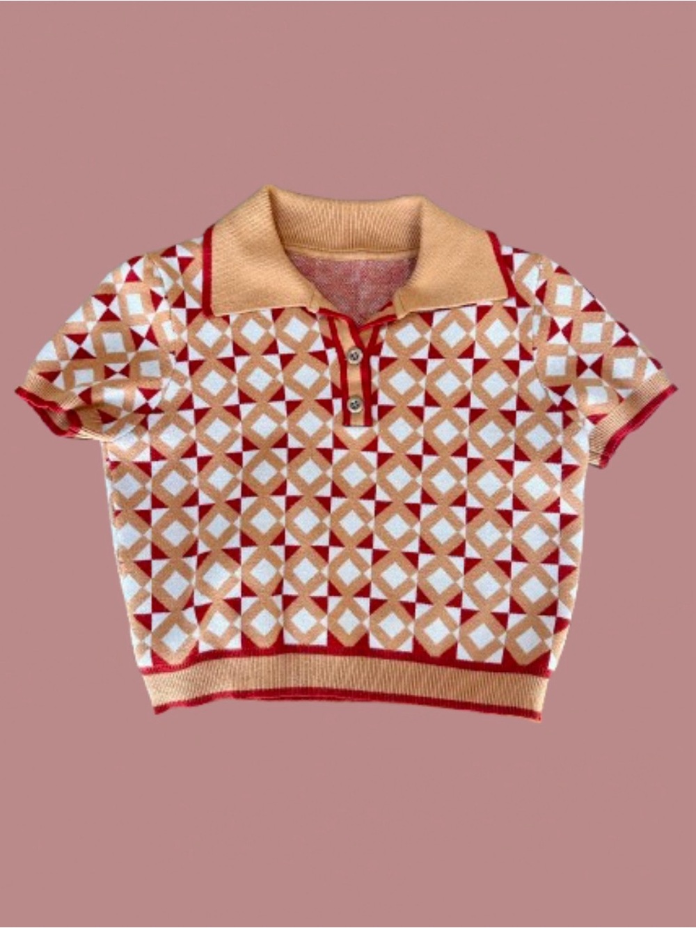 Cider 70s knitted top | retro style casual office geometric autumn blouse